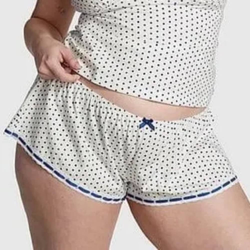New! Frankie's Bikinis x PINK Mariposa White Blue Polka Dot Shorts 1891